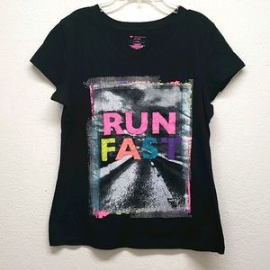 Black short sleeve v neck athletic tshirt Large